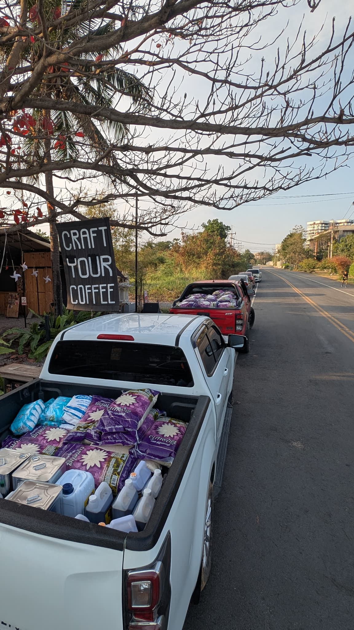 Two trucks at coffee stop